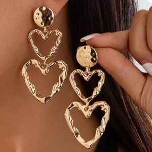 Trendy Gold Heart Drop Earrings